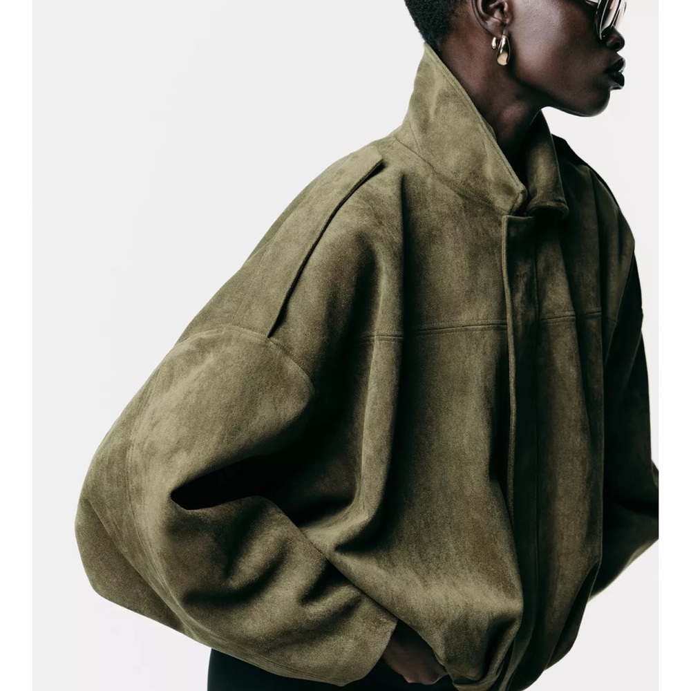 SUEDE EFFECT BOMBER JACKET NWT - Picture 1 of 3